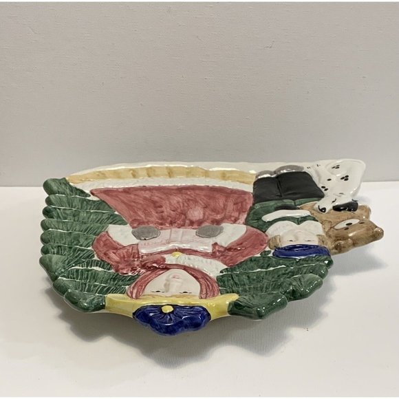 Vtg Fitz Floyd Omnibus Christmas Caroler Plate 3D Lady Child Teddy Bear Dog READ - Picture 4 of 11